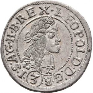 Leopold I., 1657 - 1705, 3 Krejcar 1667 KB, Nech.1210, Husz.1465, 1.734g,
