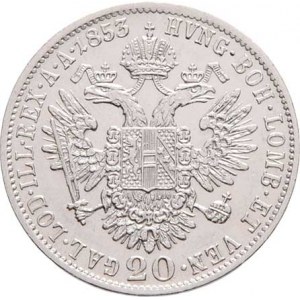 Konvenční měna, údobí let 1848 - 1857, 20 Krejcar 1853 A - hlava zprava, 4.302g, dr.hr.,