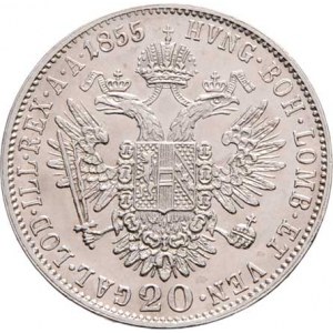 Konvenční měna, údobí let 1848 - 1857, 20 Krejcar 1855 A - hlava zprava, 4.288g, nep.hr.,