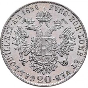 Konvenční měna, údobí let 1848 - 1857, 20 Krejcar 1852 B - hlava zprava, 4.310g, krásná