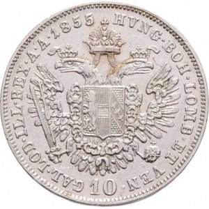 Konvenční měna, údobí let 1848 - 1857, 10 Krejcar 1855 A, 2.154g, nep.hr., nep.rysky R!