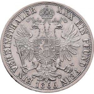 Rakouská a spolková měna, údobí let 1857 - 1892, Tolar spolkový 1866 A, 18.456g, dr.hr., dr.rysky,