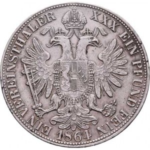 Rakouská a spolková měna, údobí let 1857 - 1892, Tolar spolkový 1864 B, 18.441g, dr.hr., vlas.rysky