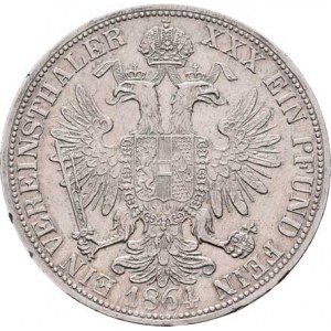 Rakouská a spolková měna, údobí let 1857 - 1892, Tolar spolkový 1864 E, 18.477g, dr.hr., dr.rysky,