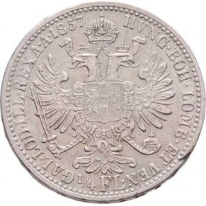 Rakouská a spolková měna, údobí let 1857 - 1892, 1/4 Zlatník 1857 V, 5.320g, hr., dr.rysky, pat. RR