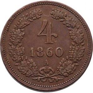 Rakouská a spolková měna, údobí let 1857 - 1892, 4 Krejcar 1860 A, 13.157g, nep.hr., nep.rysky, pěk