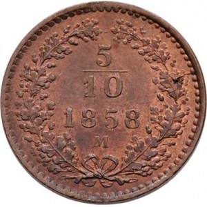 Rakouská a spolková měna, údobí let 1857 - 1892, 5/10 Krejcaru 1858 M, 1.701g, nedor., krásná pat.