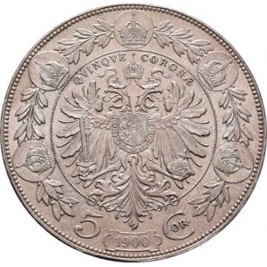 Korunová měna, údobí let 1892 - 1918, 5 Koruna 1900, 24.013g, nep.rysky, krásná patina