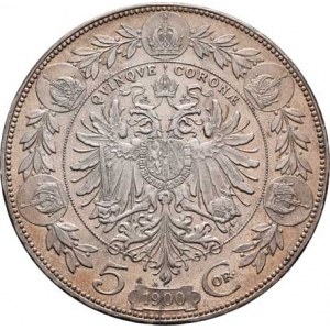Korunová měna, údobí let 1892 - 1918, 5 Koruna 1900, 23.894g, nep.hr., nep.rysky, pěkná