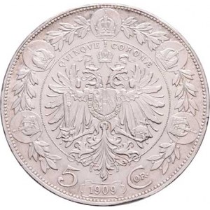 Korunová měna, údobí let 1892 - 1918, 5 Koruna 1909 - Schwartz, 23.983g, dr.hr., nep.rysky,