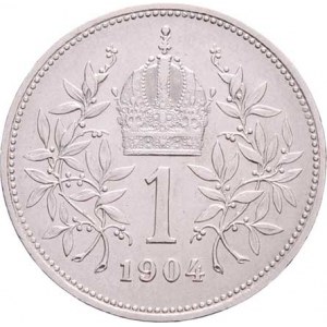 Korunová měna, údobí let 1892 - 1918, Koruna 1904, 4.957g, nep.hr., nep.rysky, téměř R!