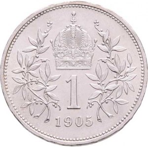 Korunová měna, údobí let 1892 - 1918, Koruna 1905, 5.009g, nep.rysky R!
