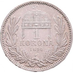 Korunová měna, údobí let 1892 - 1918, Koruna 1894 KB - ražba z leštěného razidla, 4.977g,