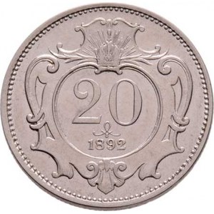 Korunová měna, údobí let 1892 - 1918, 20 Haléř 1892, 3.960g, nep.hr., nep.rysky, pěkná
