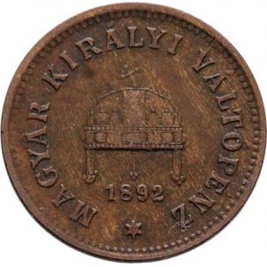 Korunová měna, údobí let 1892 - 1918, Haléř 1892 KB, 1.629g, nep.hr., nep.rysky, pěkná