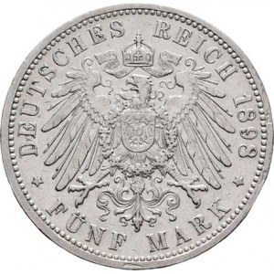 Badensko, Friedrich I., 1856 - 1907, 5 Marka 1898 G, Karlsruhe, KM.268 (Ag900), 27.697g,
