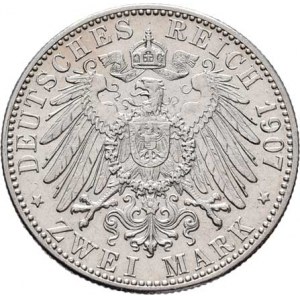 Badensko, Friedrich I., 1856 - 1907, 2 Marka 1907 - úmrtní, KM.278 (Ag900), 11.122g,