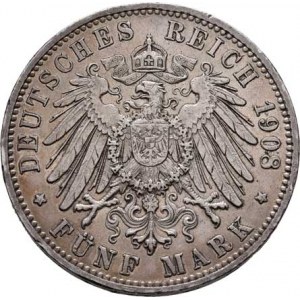 Badensko, Friedrich II., 1907 - 1918, 5 Marka 1908 G, Karlsruhe, KM.281 (Ag900), 27.799g,