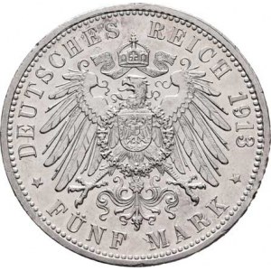 Badensko, Friedrich II., 1907 - 1918, 5 Marka 1913 G, Karlsruhe, KM.281 (Ag900), 27.761g,