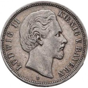 Bavorsko, Ludwig II., 1864 - 1886, 5 Marka 1874 D, Mnichov, KM.502 (Ag900, pouze 85.000
