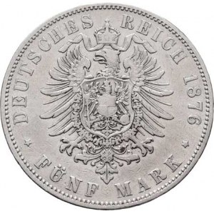 Hessen-Darmstadt, Ludwig III., 1848 - 1877, 5 Marka 1876 H, Darmstadt, KM.353 (Ag900), 27.494g,