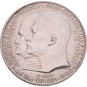 Hessen-Darmstadt, Ernst Ludwig, 1892 - 1918, 2 Marka 1904 - jubilejní, KM.372 (Ag900, 100.000 ks),