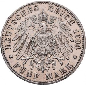 Mecklenburg-Schwerin, Fried.Franz IV., 1897 - 1918, 5 Marka 1904 A - svatební, Berlín, KM.334 (Ag90