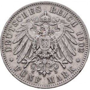 Sasko, Albert, 1873 - 1902, 5 Marka 1902 E, Drážďany, KM.1246 (Ag900), 27.652g,