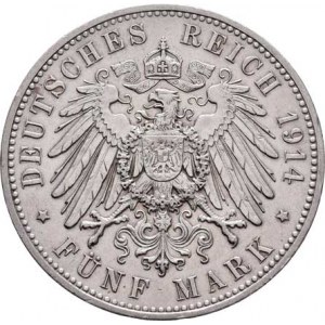 Sasko, Friedrich August III., 1904 - 1918, 5 Marka 1914 E, Drážďany, KM.1266 (Ag900), 27.806g,