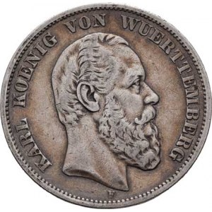 Württemberg, Karl I., 1864 - 1891, 5 Marka 1876 F, Freudenstadt, KM.623 (Ag900),