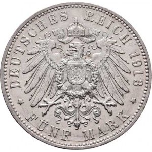 Württemberg, Wilhelm II., 1891 - 1918, 5 Marka 1913 F, Freudenstadt, KM.632 (Ag900),