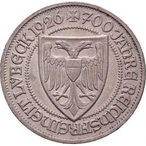 Německo - Výmarská republika, 1918 - 1933, 3 Marka 1926 A - Lübeck, KM.48 (Ag500), 15.015g,