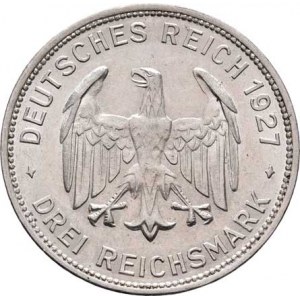 Německo - Výmarská republika, 1918 - 1933, 3 Marka 1927 F - Universita Tübingen, KM.54 (Ag500,