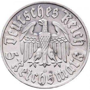 Německo - 3.říše, 1933 - 1945, 5 Marka 1933 D - Luther, KM.80 (Ag900, pouze 28.000