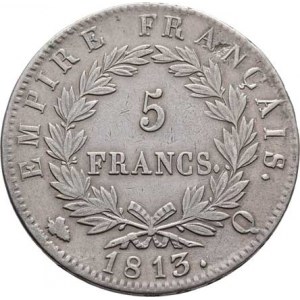 Francie, Napoleon I. - císař, 1804 - 1814, 1815, 5 Frank 1813 Q, Perpignan, KM.694.12 (Ag900),