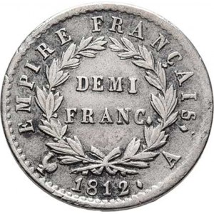 Francie, Napoleon I. - císař, 1804 - 1814, 1815, 1/2 Frank 1812 A, Paříž, KM.691.1 (Ag900), 2.421g,