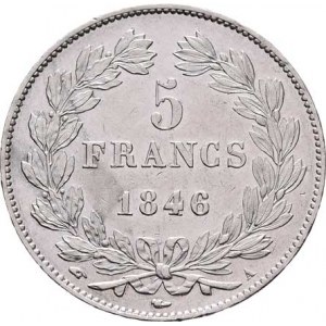 Francie, Ludvík Filip, 1830 - 1848, 5 Frank 1846 A, Paříž, KM.749.1 (Ag900), 24.959g,