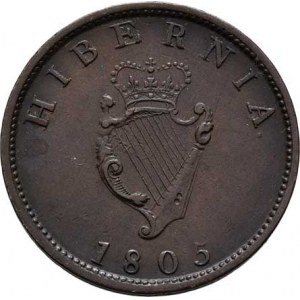 Irsko, George III., 1760 - 1820, 1/2 Penny 1805, KM.147 (Cu), 8.572g, nep.hr., pěkná