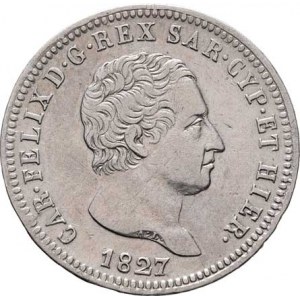 Itálie - Sardinie, Carlo Felice, 1821 - 1831, 2 Lira 1827, zn.P+kotva, Janov, Cr.104.2 (Ag900),