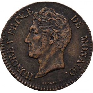 Monako, Honore V., 1819 - 1841, 5 Centimes 1837 C - menší hlava (Cu), KM.95.2a,
