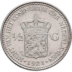 Nizozemí, Wilhelmina, 1890 - 1948, 1/2 Gulden 1921, Utrecht, KM.160 (Ag720), 4.979g,