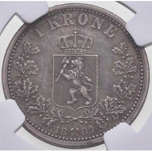 Norsko, Oskar II., 1872 - 1905, Koruna 1889, KM.357 (Ag800), mince je zatavena v etui