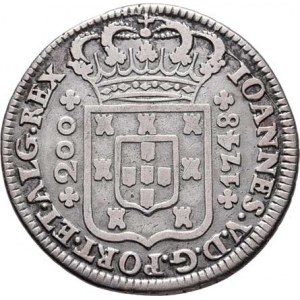 Portugalsko, Joao V., 1706 - 1750, 200 Reis 1748, Lisabon, KM.181, 6.888g, nep.hr.,