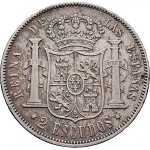 Španělsko, Isabela II., 1833 - 1868, 2 Escudos 1867, Madrid (šesticípé hvězdičky), KM.629,