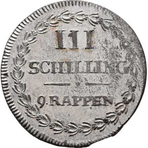 Švýcarsko - kanton Glarus, 3 Schilling 1808, KM.14 (bilon), 2.494g, nedor. RR!