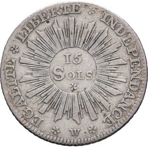 Švýcarsko - kanton Ženeva, 15 Sols 1794 W - revoluční, KM.97 (Ag), 3.169g,