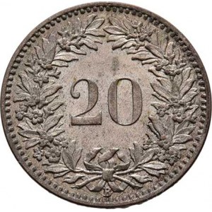 Švýcarsko, republika, 20 Rap 1859 B, KM.7 (bilon), 3.270g, pěkná patina R!