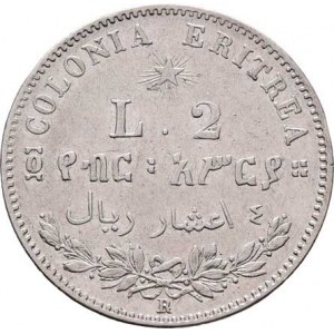 Eritrea, Umberto, 1889 - 1900, 2 Lira 1890 R, Řím, KM.3 (Ag835), 9.928g, dr.hr.,