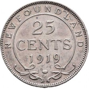 Kanada - Newfoundland, George V., 1910 - 1936, 25 Cents 1919 C, KM.17 (Ag925), 5.829g, nep.hr.,