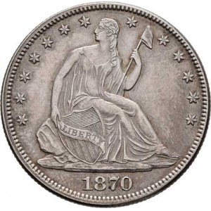 USA, 1/2 Dolar 1870 - sedící Liberty, KM.99 (Ag900),